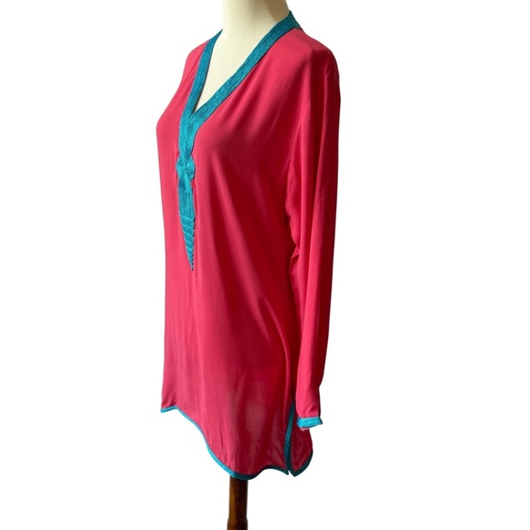 MADELINE WEINRIB TUNIC TOP V NECK LONG SLEEVE ETHNIC INSPIRED BOHEMIAN ELEGANT M - Picture 4 of 11